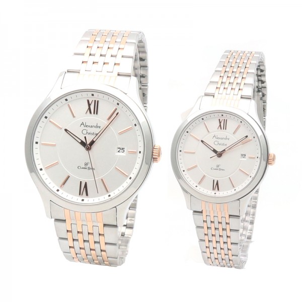 Alexandre Christie AC 8585 Silver Rosegold White Couple